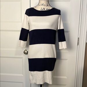 GAP Navy and White Sweater Dress with Bateau Neckline